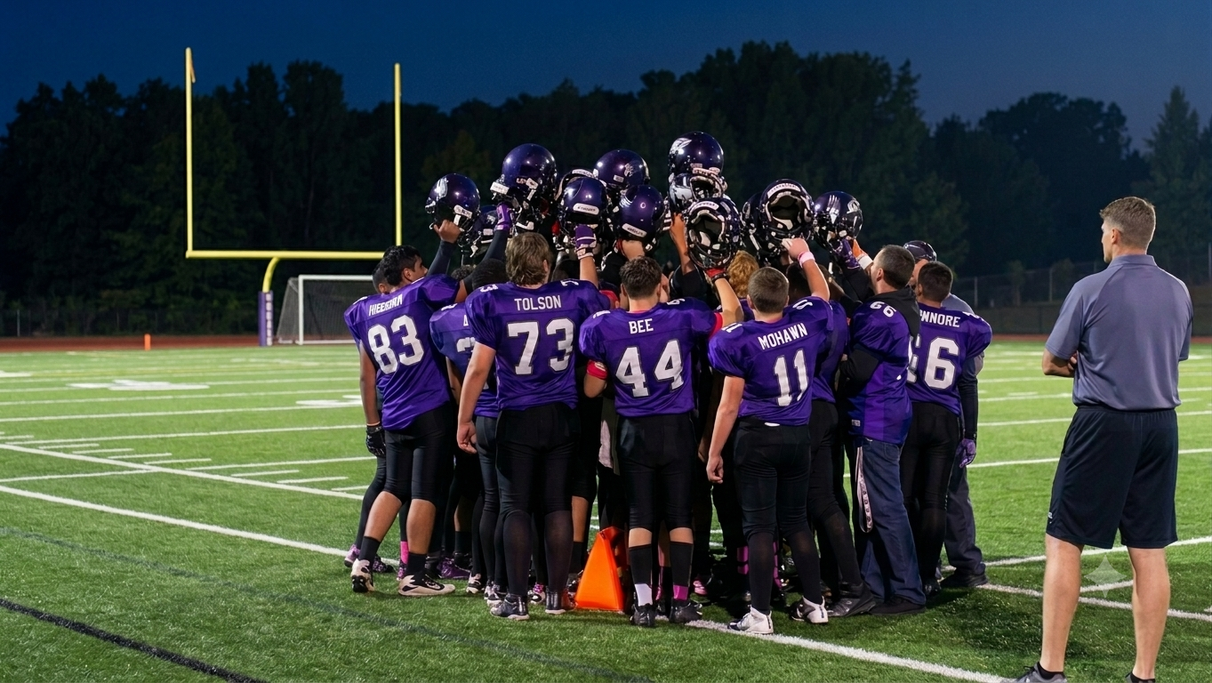Todd Tolson's youth football team huddled at midfield under the lights the night they won the game